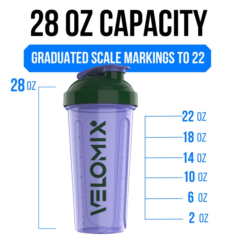 VELOMIX -2 Pack- 28 oz Protein Shaker Bottles for Protein Mixes - 2x Wire Whisk | Leak Proof Shaker Cups for Protein Shakes | Protein Shaker Bottle Pack (Green/Purple) - Image 4